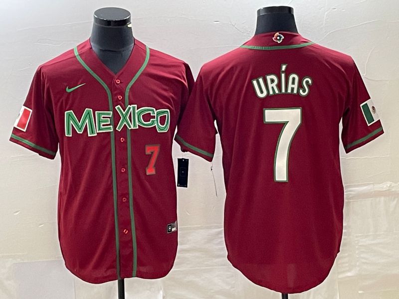 Men 2023 World Cub Mexico #7 Urias Red white Nike MLB Jersey8